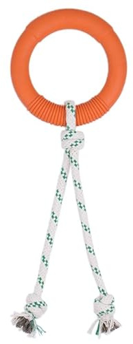 Green Sheep Natural Rubber Dog Chew Toy, Interactive Ring Rope Dog Toy for Tug of War, Durable Dog Toy with Recycled Cotton Rope for Medium to Large Dogs,Orange