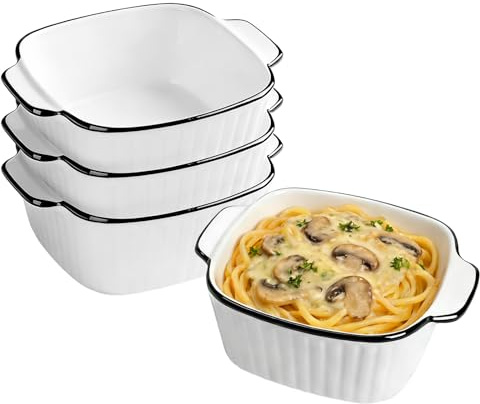 13oz Ceramic Baking Dishes set of 4,Square Individual Pie Dish with Handles | 5.75Square Lasagne Dish for Air Fryer, Baking Dish for The Oven, Ceramic Bakeware for Microwave & Air Fryer Safe
