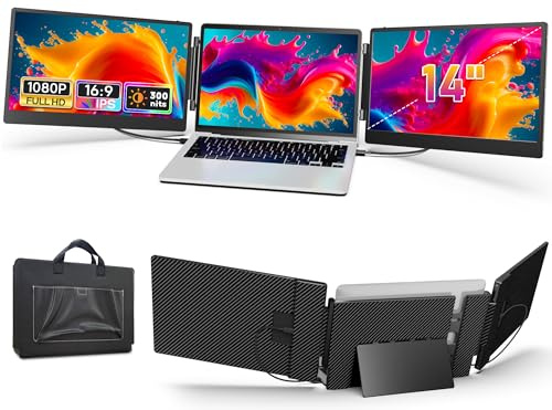 PIPOPAD Laptop Screen Extender, 14 FHD 1080P Portable Screen for Laptop, Triple Monitor Compatible with Windows/Mac/Chrome, Plug & Play