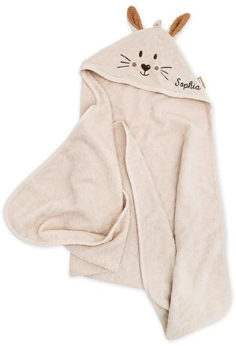 wunderwunsch Jollein Kapuzenhandtuch mit Name, Babyhandtuch personalisiert | Handtuch für Baby personalisiert, großes Kapuzenbadetuch 100x100 aus Baumwolle, Kinder Badetuch Junge und Mädchen bestickt