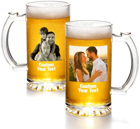 VEELU Personalised Beer Glass Customised Gifts for Men 16oz Beer Mug with Photo & Text Anniversary Valentines Birthday Gifts for Brother Father Husband Grandad (Style 03)