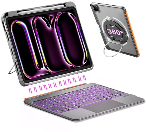 Funda con Teclado Para iPad Pro 13 (M5,M4,2025,2024),Teclado Bluetooth Desmontable con Metálico de 120°,Trackpad Grande,Teclas Retroiluminadas con Resorte,Para lápiz y Funda Ligera(Gris oscuro)