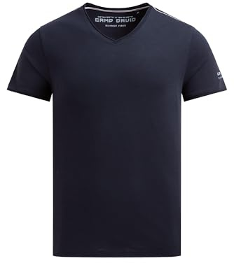Camp David Herren Basic T-Shirt mit V-Neck und Print Blue Navy, XL