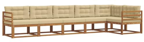 vidaXL Outdoor-Sofagarnitur mit Kissen 6 pcs Natur und Beige, Garten Lounge Möbel, modernes Outdoor Sofa, langlebiges Patio Sectional Sofa, Akazien entspannendes Set für Komfort im Hinterhof