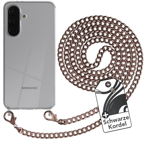 EAZY CASE Handykette kompatibel mit Galaxy A37 Handyhülle mit Metall Umhängeband und Ersatz Kordel schwarz, Handykordel mit Schutzhülle, Stylische Kette, Metall - Rosé-Gold