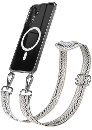 EAZY CASE Handykette - Verstellbares Taschenband kompatibel mit Galaxy A17, Schulterriemen, Handykordel mit Silikon Hülle, Qi Charging kompatibel, Umhängetasche, Beige Blau Silber
