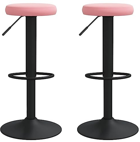 RuiNingRN 2 sgabelli da bar in velluto rosa con schienale e braccioli, regolabili in altezza, girevoli, con poggiapiedi, struttura in acciaio verniciato a polvere, diametro 31 cm