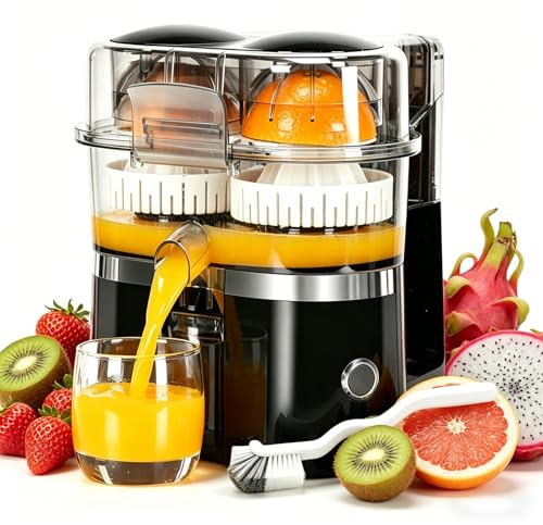 Spremiagrumi Elettrico A Doppia Testa, Pressa Automatica Per Arance Limoni Lime Con Taglierina Integrata (Black)