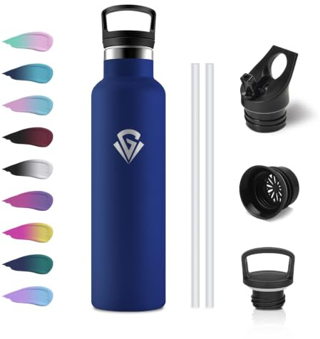 JAPORIA Gourde Inox 750ml, Bouteille Reutilisable, Gourde Isotherme avec Paille, sans BPA, Anti-Fuite, pour l'École, Bureau, Extérieur