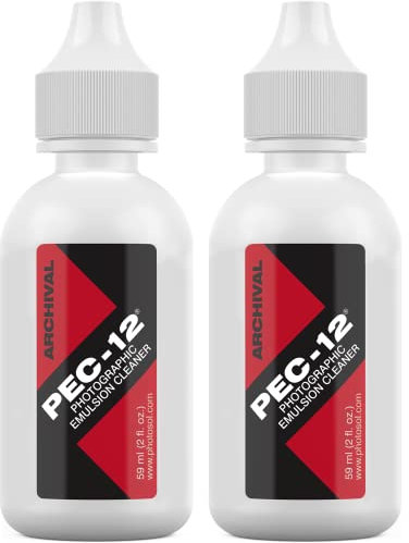 PEC-12 Photographic Emulsion Cleaner - Non-Water Based Stain, Grease, and Ink Remover from Emulsions and Bases for Cleaning Film, Photo Negatives, B&W Slide - with Dropper Tip (59ml) 2-Pack