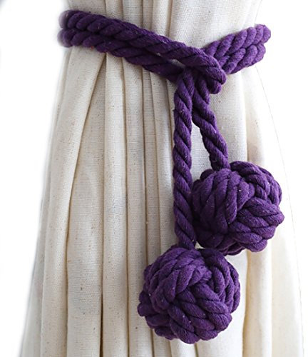 LissomPlume 2ps Baumwoll Handstricken Vorhang Schnallen Raffhalter Gebinde Zugband Vorhangring- lila 2 Bälle