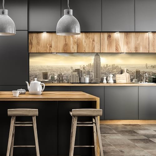 wandmotiv24 Küchenrückwand New York Skyline View 260 x 60cm (B x H) - Acrylglas 3mm Nischenrückwand, Spritzschutz, Fliesenspiegel-Ersatz, Deko Küche M0221
