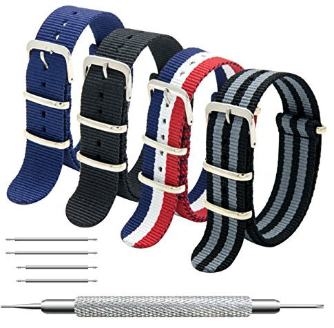 MEGALITH Uhrenarmband Packung mit 4 Nylon Strap 18mm 20mm 22mm Ballistic Nylon Uhr Armband Zulu Uhrband mit Edelstahl Schnalle