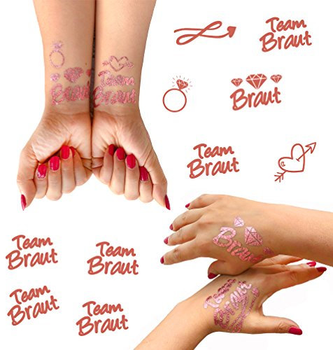 Oblique Unique® Temporäre Klebetattoos JGA Tattoo Set Braut - Team Braut Junggesellinnenabschied Hochzeit Rose Gold