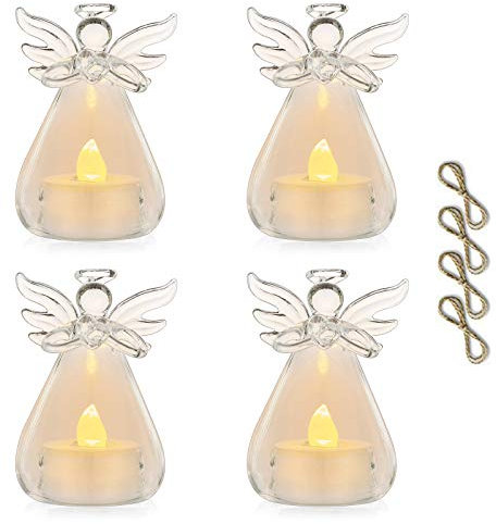 sziqiqi 6 Stück zum Aufhängen Glas Kerzenhalter Engel Kerzenleuchter mit LEDTeelicht Kerze innen weihgabe Dekoration für Hochzeit Party Restaurant Hotel Garten Dekoration 6cm×9cm2.36×3.54 3 Pcs +