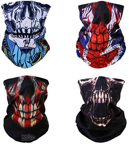 SMEHCF 4 Multifunktionstuch Gesichtsmaske Motorradmaske Sportmaske Sturmmaske Maske Halsmanschette Schal Bandana für Damen Herren Eule Skelett Schädel US UK Flagge
