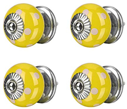 sourcing map 4pcs Bouton de Meuble Bouton Porte Bouton Tiroir Placard Armoire Poignée de Meuble Céramique Jaune