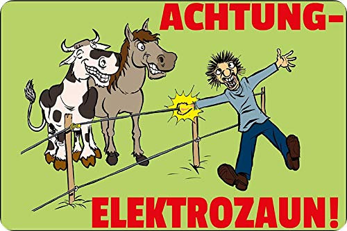 Blechschild 20x30cm gewölbt Achtung Elektrozaun Pferd Weide Pferde Stall Schild