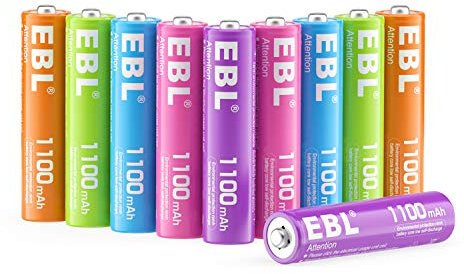 EBL AAA 1100mAh Ni-Mh Rechargeable Batteries, 10 Pack AAA Batteries with Storage Cases
