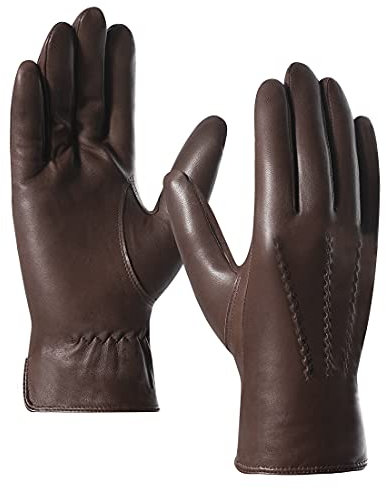Harssidanzar Herren-Handschuhe aus italienischem Schaffell, hochwertig, mit Kaschmirfutter, GM006, Braun (100% Kaschmir Futter, Upgrade), M