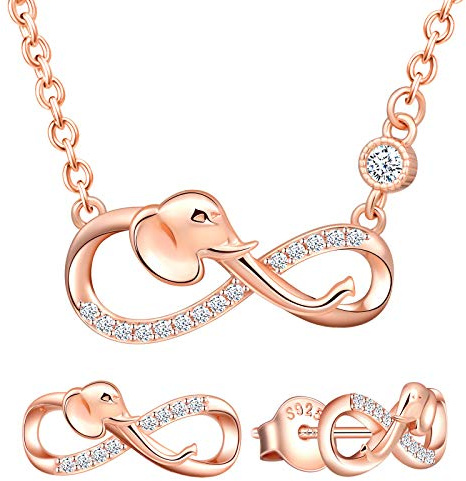 Yumilok Damen Schmuckset Halskette mit Elefant Unendlichkeit Anhänger & Damen Ohrstecker Ohrringe aus 925 Sterling Silber