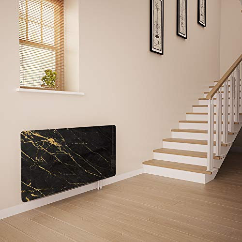 Glass Radiator Cover Printed - Black Gold Veins - Made by Premier Range in 1420mm Wide x 640mm High