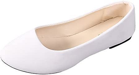 ERLINGO Ballet Pumps for Women, Slip On Flat Comfortable Walking Ballerina Shoes Pointed Toe Non Slip Low Heel Casual Dolly Shoes Shallow Casual Single Shoes White