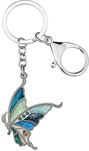 Emaille Legierung Fliegender Schmetterling Schlüsselanhänger Insekt Schmuck für Frauen Mädchen Tasche Brieftasche Charme Geschenk (Blau)