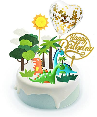 9 Piece Dinosaur Set Birthday Cake Toppers, Jungle Animal Themed Dinosaur Birthday Party Cupcake Toppers for Boys and Girls