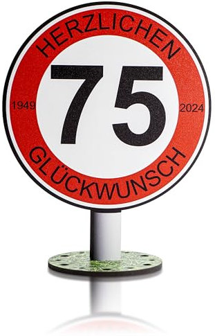 DARO Design - Verkehrsschild 75 Jahre Herzlichen Glückwunsch - 20cm Groß - Verkehrszeichen Geburtstag, Jubiläum, Schild, Holz