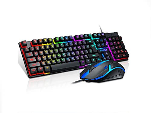 K KLACK PriceQuality Teclado con Cable USB TF200 Retroiluminado Multimedia Estándar de 104 Teclas Ergonómico LED Arcoíris para PC Ordenador y Escritorio Gaming Gamer