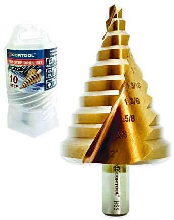 CORTOOL Large HSS Spiral Groove Step Drill Bit, 10 Sizes Cobalt Added High Speed Steel 14 to 2 Drill Bit for Sheet Aluminium Metal Wood Hole Drilling, Big Multiple Hole Stepped Up Bit for DIY