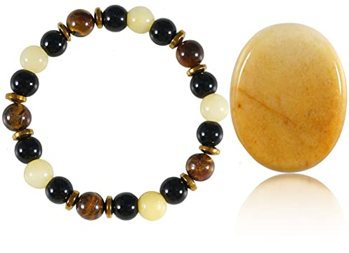 Natürlicher Heilkristall Topas Kristall Heilstein Sorgenstein Angst Daumen Palme Steine Topas Tigerauge Kristall Obsidian Kristallperlen Armband Stressabbau Reiki Heilung Meditation