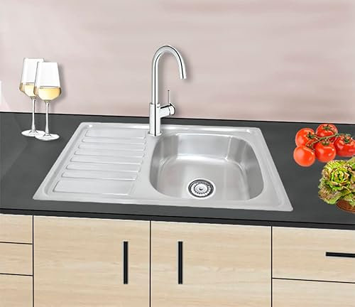 Omeere, 80x50, Einbauspüle eckig klein,Unterbauspüle Edelstahl 304 Materialdicke 0,8 mm, Spülbecken Spüle Küchenspüle eckig 1 Becken,Unterbauspüle (Ablage links)