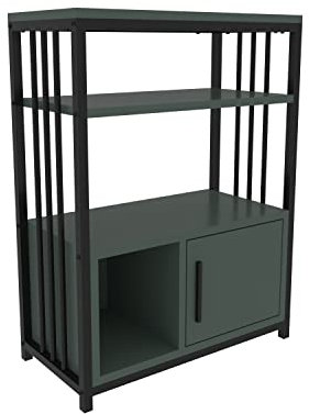 DECOROTIKA - Letos Contemporary Bookshelf, Shelving Unit, Display Unit, Bookcase with Cabinet and Metal Frame (Green and Black)
