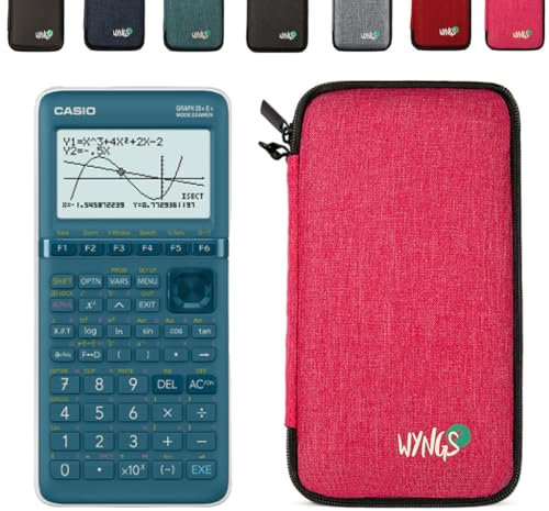 Casio Graph 25+E II avec Housse de Protection WYNGS Incluse Rose - Calculatrice Graphique - Pack de Base