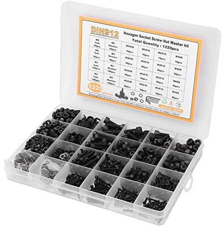 1220Pcs Kit Assortimento Kit Rondella Vite Esagono Incassato, Testa Tappo Acciaio Al Carbonio M2 M3 M4 M5, Nero, Per Elettronica, Ferramenta, Illuminazione, Giocattoli, Bagno, Mobili, Attrezzature Spo