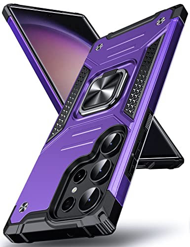 DASFOND Galaxy S23 Ultra Cover, Grado Militare Custodia con Cavalletto in Metallo Rotante a 360° [Supporto Montare a Magnete], Compatibile con Samsung Galaxy S23 Ultra, Viola