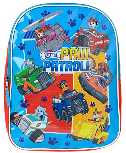 Paw Patrol Rucksack Chase Marshall Skye Rubble für Kinder, Schultasche, 38,1 cm, Blau / Rot, mehrfarbig, 38,1 cm, flacher Frontrucksack, 38,1 cm, Mehrfarbig, 15
