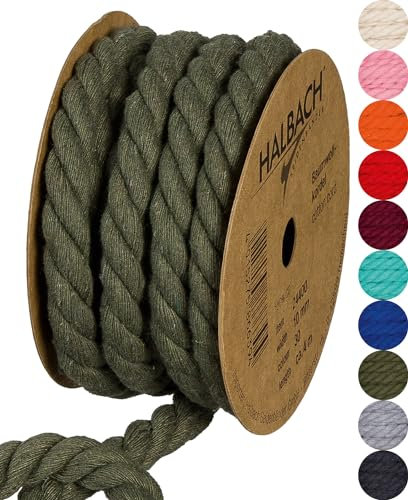 Halbach Seidenbänder Cordoncino di cotone riciclato, larghezza 10 mm/lunghezza 4 metri, filato di cotone sostenibile per macramè, corda naturale per fai da te, colore: verde