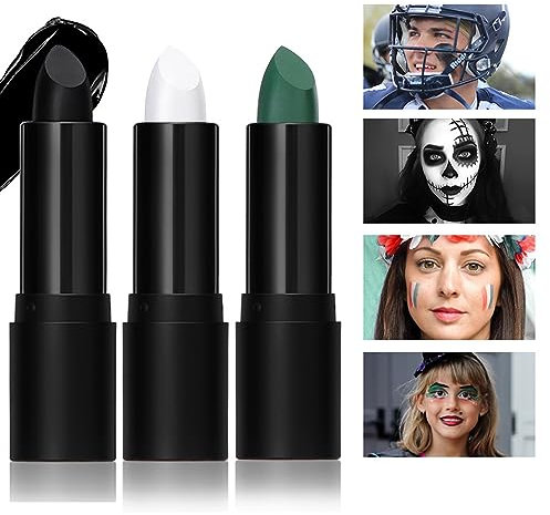 JasCherry Eye Black Stick Face Paint Stick, Fácil de Colorear Eye Black Stick para Deportes, Negra Blanca Verde Pintura Facial Corporal para Payaso Esqueleto Maquillaje de Halloween Fiesta Cosplay