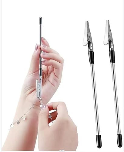 JOAOXOK Bracelet Helper Tool,2Pcs Bracelet Clasps and Closure Helper Fastening Equipment for Bracelet, Watch,Necklace, Jewelry Craft Adjustment(Silver) (A-Silver)