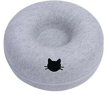 Sharplace Katzentunnelbett, Donut-Katzenhöhle aus Filz für mehrere Katzen, waschbar, mit Reißverschluss, abnehmbar, universell für alle Jahreszeiten, für Katzen, Hellblau 60cm