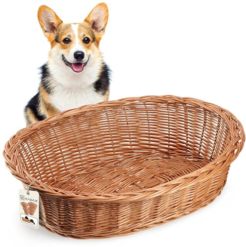 KADAX Hunde und Katzenliege aus Weide, Haustierbett in Naturfarbe, Hundebett, Katzenkorb, Liegestuhl für Tiere, Tierbett, Hundeschlafplatz. Ruhekorb (15x65x50cm)