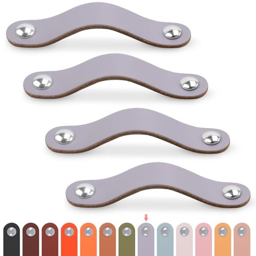 LEREATI Ledergriffe für Möbel 4 Stück Schrankgriffe mit Schrauben Möbelgriffe Vintage Schubladengriff Knöpfe Möbelgriff Leder für Küchenschränke Schränke Bad (Grau, für 128mm Loch Mitte)
