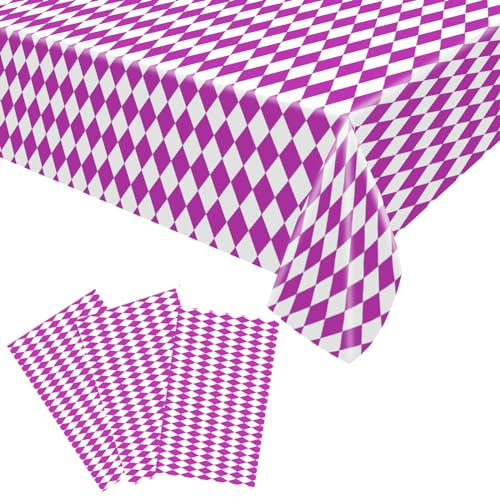 3PCS Karierte Tischdecken,Tischtuch Karo Mehrweg Plastik Tischdecke Mehrweg Tischdecke mit Karierter Flagge für Gartentisch Feierntage Party Weihnachten Hochzeit Picknick 130cm x 220cm (Rose Red)