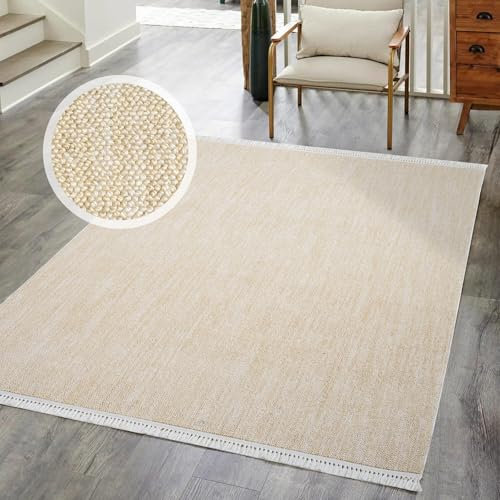 carpet city Kurzflor Teppich Flur Gelb - 80x150 cm Läufer - Einfarbig, Meliert - Fransen-Teppiche Modern, Boho für Schlafzimmer, Wohnzimmer