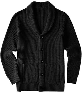 ZHILI Cardigan di Spessore Slim Fit Casual del Collo di Scialle degli Uomini_Black_XXXX-Large