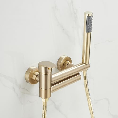 XJTNLB Badewannenarmatur Wand Duscharmatur Einhebelmischer, Mischbatterie Dusche Wanne Mischbatterie Badewanne mit Brause Gebürstetes Gold