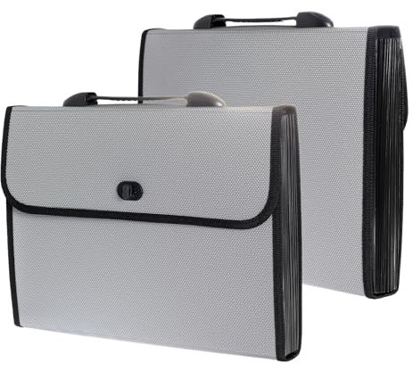 2er Fächermappe A4, mit Griff u Decke Abschließbar, Design Dokumentenmappe Grosse Kapazität, Erweiterbare Sortiermappe Ordnungsmappe Aktenkoffer Business Filing Box Aktenordner, Grau TKD8001-2X